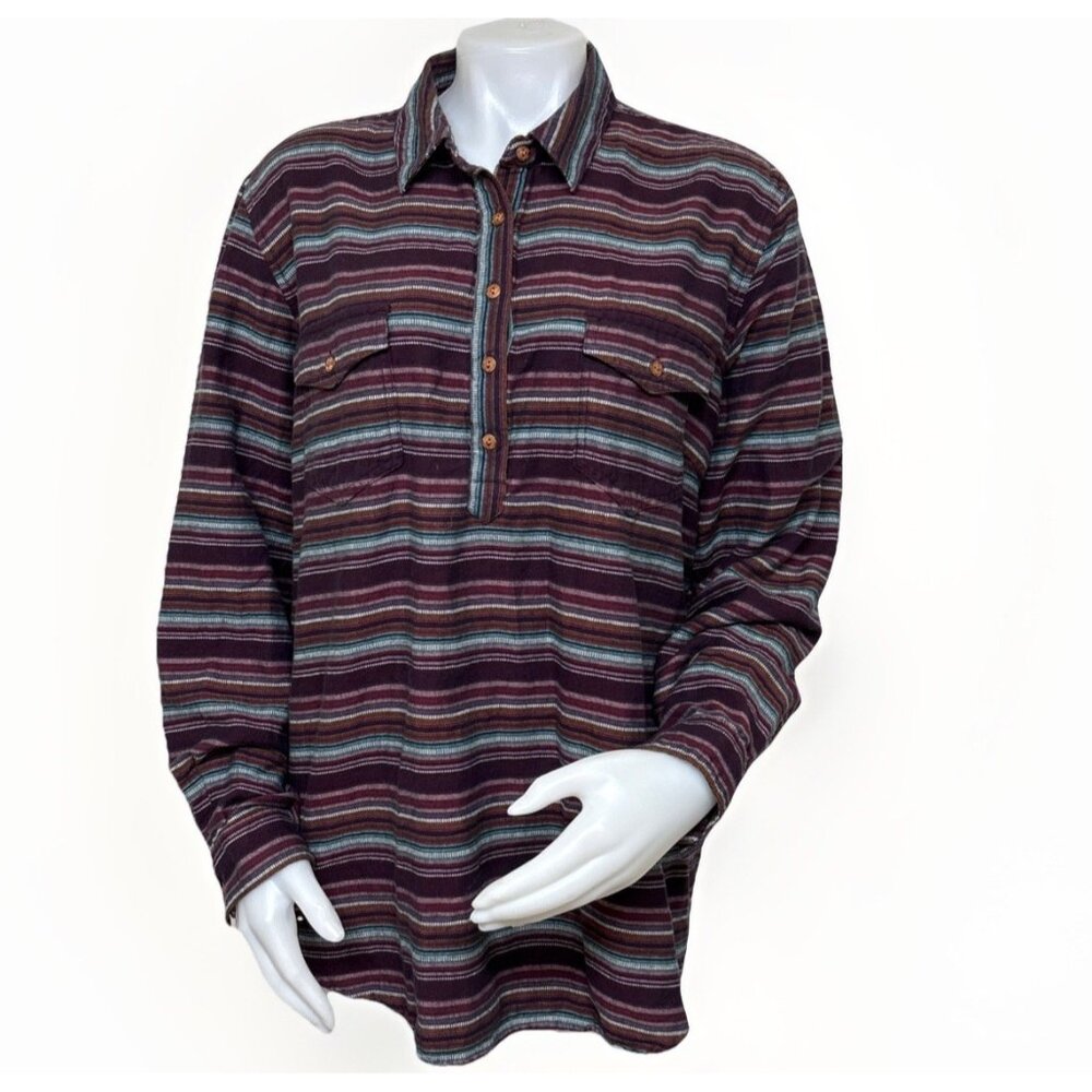 Ariat Billie Jean Western Shirt Womens XXL Aztec Stripe Burgundy Flannel Popover